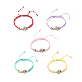 Bracelets de perles tressés en fil de nylon réglable, avec des perles de résine mauvais œil et des perles de main hamsa en alliage strass