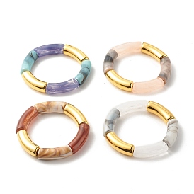 Acrylic Tube Beaded Stretch Bracelets, with CCB Plastic Beads