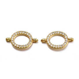Brass Micro Pave Clear Cubic Zirconia Links Connectors, Oval Ring