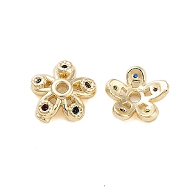 Flower Brass Cubic Zirconia Bead Caps, Cadmium Free & Lead Free, 5-Petal, Long-Lasting Plated