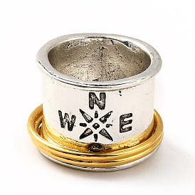 Rotatable Compass Pattern Alloy Finger Ring, Two Tone Gothic Chunky Ring for Calming Worry Meditation
