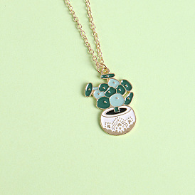 Fashionable Cactus Necklace with Green Plant Pot - Creative Jewelry