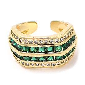 Rack Plating Brass Open Cuff Rings, Green Cubic Zirconia Finger Ring