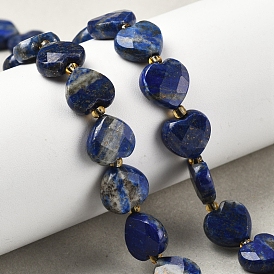 Нитки бусины из натурального ляписа-лазури, граненое сердце любви, с бисером