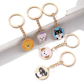 Alloy Enamel Keychains, Bag Purse Decorations, Flat Round Dog Charm