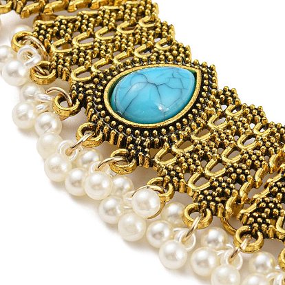 Bohemia Style Alloy Teardrop Jewelry Set, Acrylic Imitation Turquoise Beaded Dangle Stud Earrings & Bib Necklace