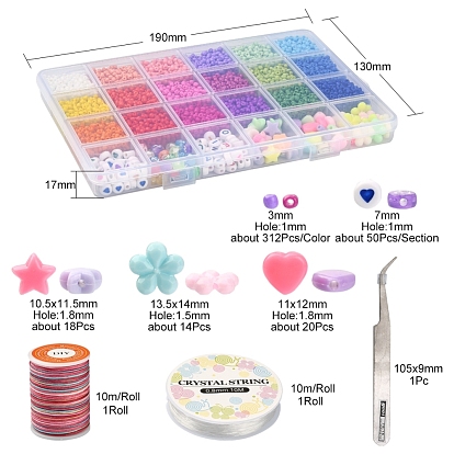 DIY Candy Color Bracelet Making Kit, Including Glass Seed Beads, Heart and  Letter Pattern & Flower & Star Acrylic Beads, Tweezers, Mixed Color, Glass