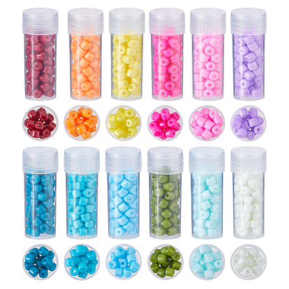 120g 12 couleurs peinture à cuisson perles de verre nacrées, trou rond, cylindre