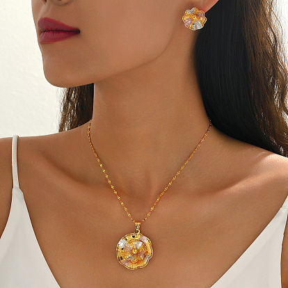 Комплекты из винтажных латунных серег-гвоздиков и ожерелий с подвесками в виде цветов для женщин