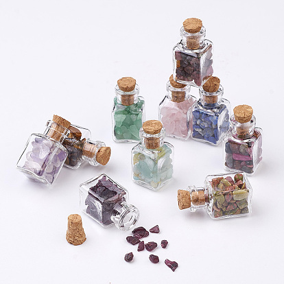 10Stück Wunschflaschendekorationen aus Glas, mit Natursteingemisch innen und Korkstopfen