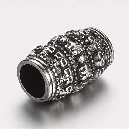 304 Stainless Steel Beads, Large Hole Beads, Column with Skull