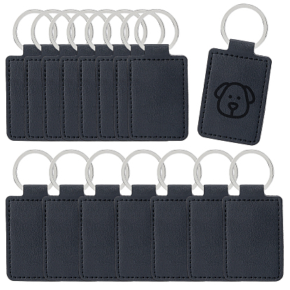 16Porte-clés rectangulaires en cuir PU (pièces), avec porte-clés fendu en alliage, platine