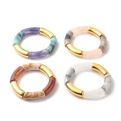 Acrylic Tube Beaded Stretch Bracelets, with CCB Plastic Beads
