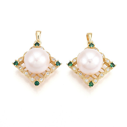 Подвески из натурального пресноводного жемчуга, латунные микро проложить кубического циркония подвески, ромб