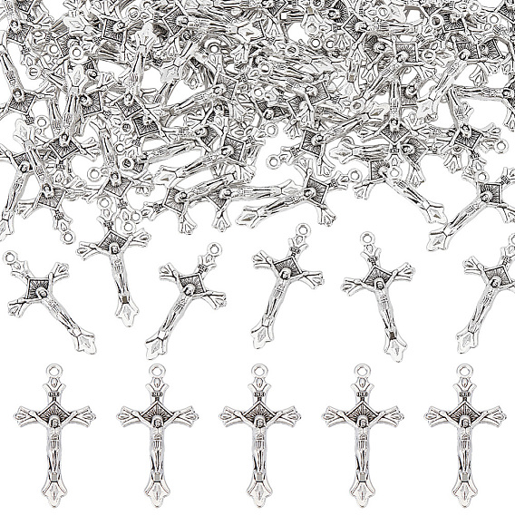 100Pcs Tibetan Style Alloy Pendants, Crucifix Cross Charms, Cadmium Free & Lead Free, For Easter