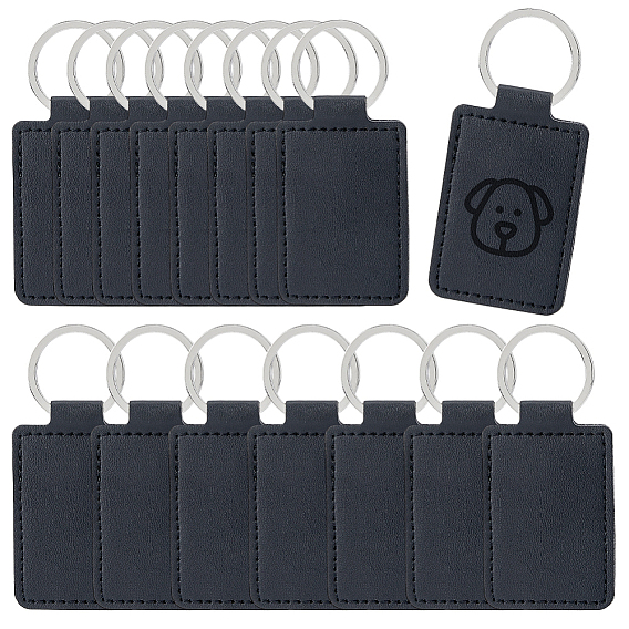 16Pcs Rectangle PU Leather Keychains, with Alloy Split Key Ring, Platinum