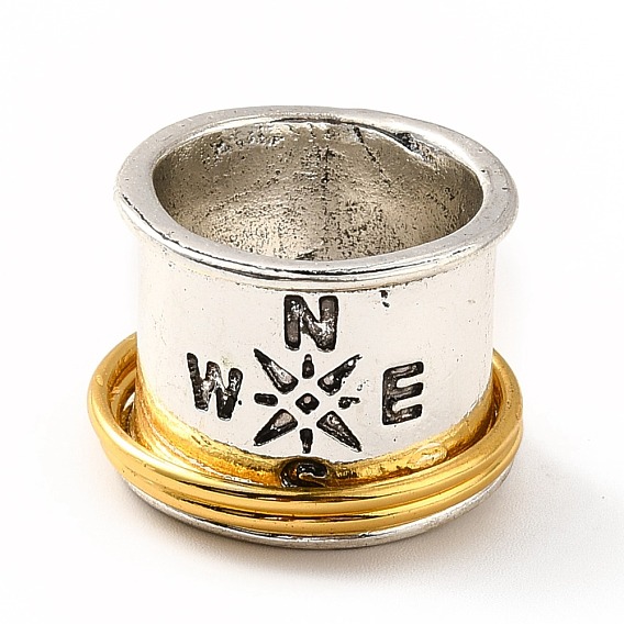 Rotatable Compass Pattern Alloy Finger Ring, Two Tone Gothic Chunky Ring for Calming Worry Meditation
