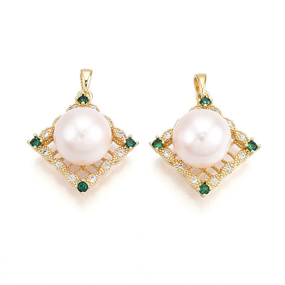 Подвески из натурального пресноводного жемчуга, латунные микро проложить кубического циркония подвески, ромб