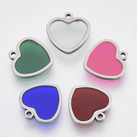 201 Stainless Steel Pendants, with Epoxy Resin, Heart