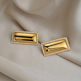 304 серьги-гвоздики из нержавеющей стали со стразами для женщин, прямоугольные