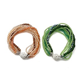 Многорядные браслеты из стеклянных бусин, с круглой магнитной застежкой из стекла и сплава