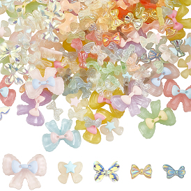 200 шт 5 стили кабошоны из смолы, ногтей декоративные аксессуары, с покрытием AB цвета, с блеском порошок, смешанный бантом