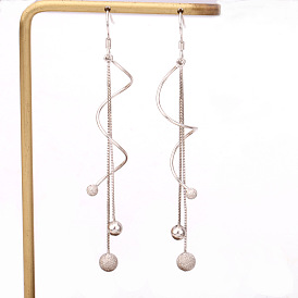 925 Silver Ethnic Style Creative Pendant Long Tassel Retro Double-line Lucky Beads Women's Earrings