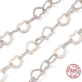 925 Sterling Silver Heart Link Chains, Soldered