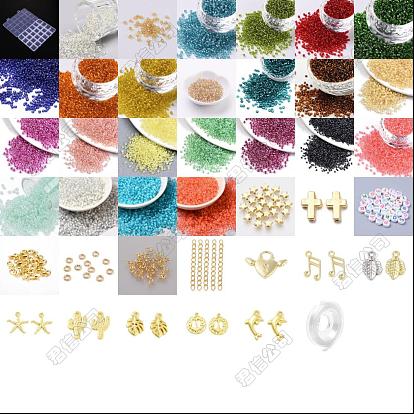 DIY-Armband-Sets aus runden Rocailles-Perlen aus Glas und Charms aus Legierung