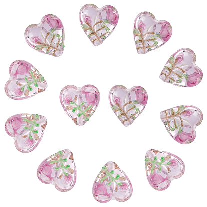 20шт. прозрачные бусины ручной работы в технике лэмпворк, Сердце со цветками 