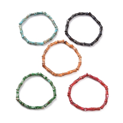 Natural Imperial Jasper(Dyed) Bamboo Stick Shape Beaded Stretch Bracelets, Gemstone Jewelry for Men Women