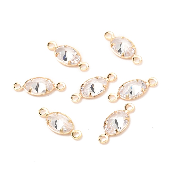 Соединители звеньев из латуни с микропаве, прозрачные кубические циркония, овальные