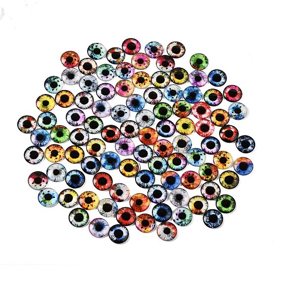 Printed Transparent Glass Cabochons, Half Round with Eye Pattern