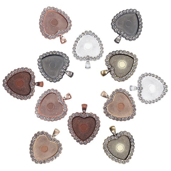 Alloy Rhinestone Pendant Cabochon Settings, Picture Memory Frame Pendants, Heart