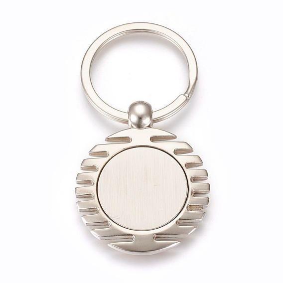 Zinc Alloy Cabochon Settings Keychain, with Iron Ring, Flat Round