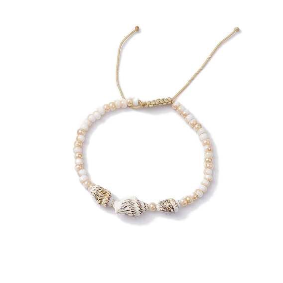 Браслеты из натуральных морских ракушек и стеклянного бисера, с нейлоновым шнуром