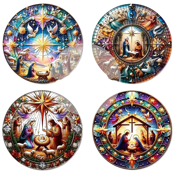 Рождественские акриловые плоские круглые и пасхальные подвесные украшения в виде Иисуса, для внутреннего зеркала заднего вида автомобиля подвесной орнамент