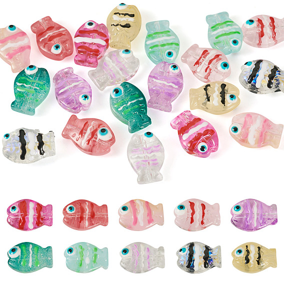 18 шт 9 цвета стеклянные бусины, бусины ручной работы, с эмалью, рыба с рисунком сглаза