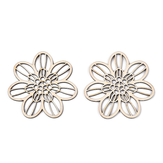 Enlaces de carpinteros de filigrana de madera de álamo natural sin terminar, formas de madera cortadas con láser, flor