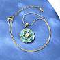 304 ожерелья с подвесками в виде цветка из нержавеющей стали с прозрачными кубическими цирконами и эмалью, ионное покрытие (ip), зелено-синие