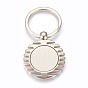 Zinc Alloy Cabochon Settings Keychain, with Iron Ring, Flat Round