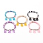 Polymer Ton Heishi Perlen Stretch Charm Armbänder, mit platinierten runden Eisenperlen und Harzbärenanhängern