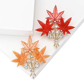 Fashion Acrylic Tricolor Maple Leaf Brooch, Alloy Crystal Rhinestone Brooch for High-end Versatile Women's Clothing, Light Gold