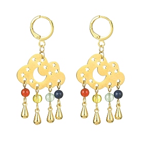 Brass Cloud Chandelier Earrings, Natural Mixed Gemstone Tassel Earrings