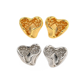 Rack Plating Brass Studs Earrings Finding, Cadmium Free & Lead Free, Long-lasting Plated, Heart