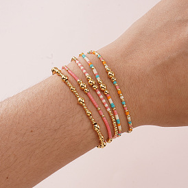 Женские эластичные браслеты в богемном стиле из латуни и стеклянного бисера., круглые