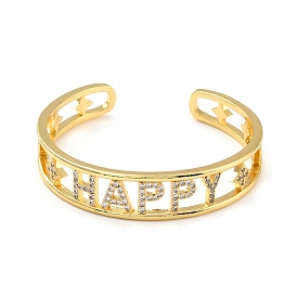Brazalete con circonitas cúbicas huecas y estrella feliz, brazalete abierto de latón para mujer, sin plomo y el cadmio