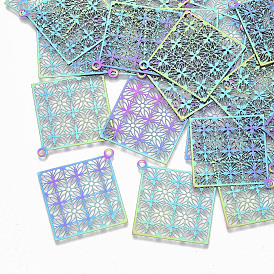 Ion Plating(IP) 201 Stainless Steel Filigree Pendants, Etched Metal Embellishments, Rhombus