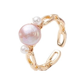 Латунные кольца-манжеты для женщин, с оболочкой жемчуг, круглые