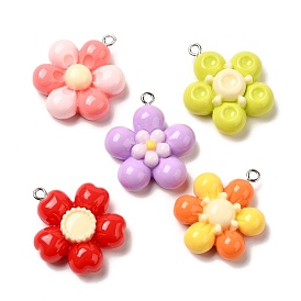 Resin Pendants, with Platinum Iron Findings, Flower